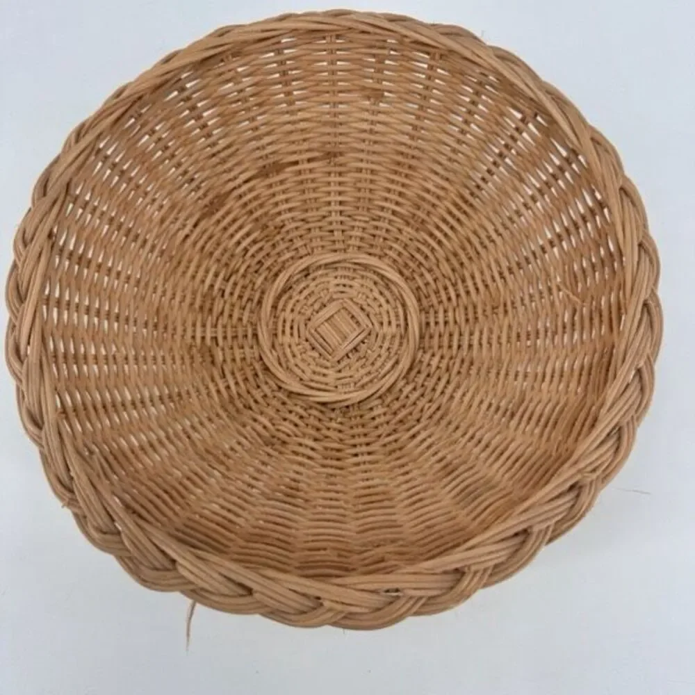 Vintage Large Wicker Rattan Woven Basket Fruit Bowl Farmhouse Adirondack‎ Camp